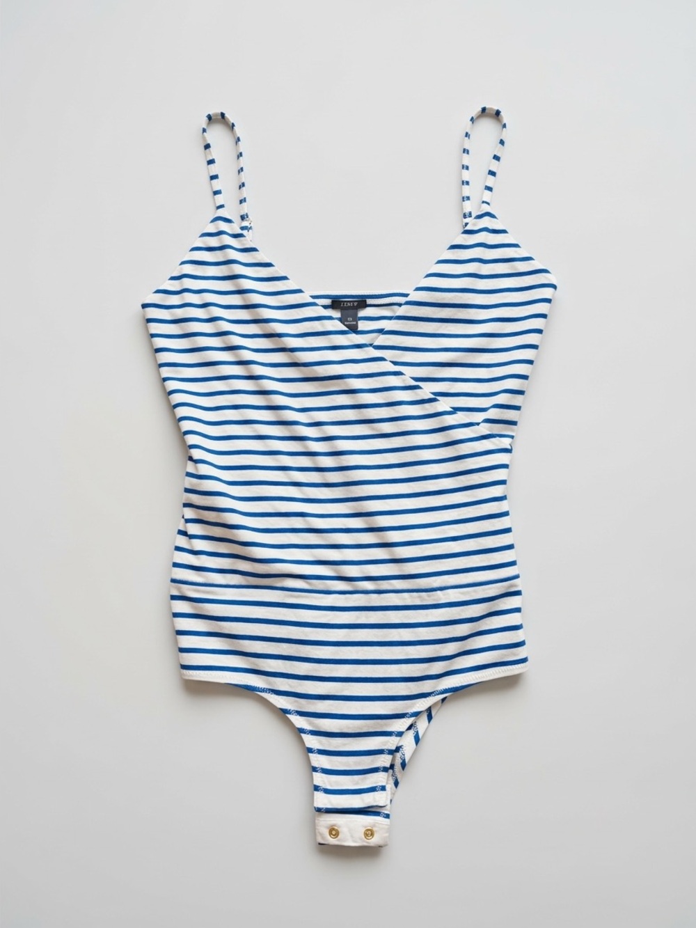 J. Crew Blue and White Striped Wrap-Front One-Piece Bodysuit
